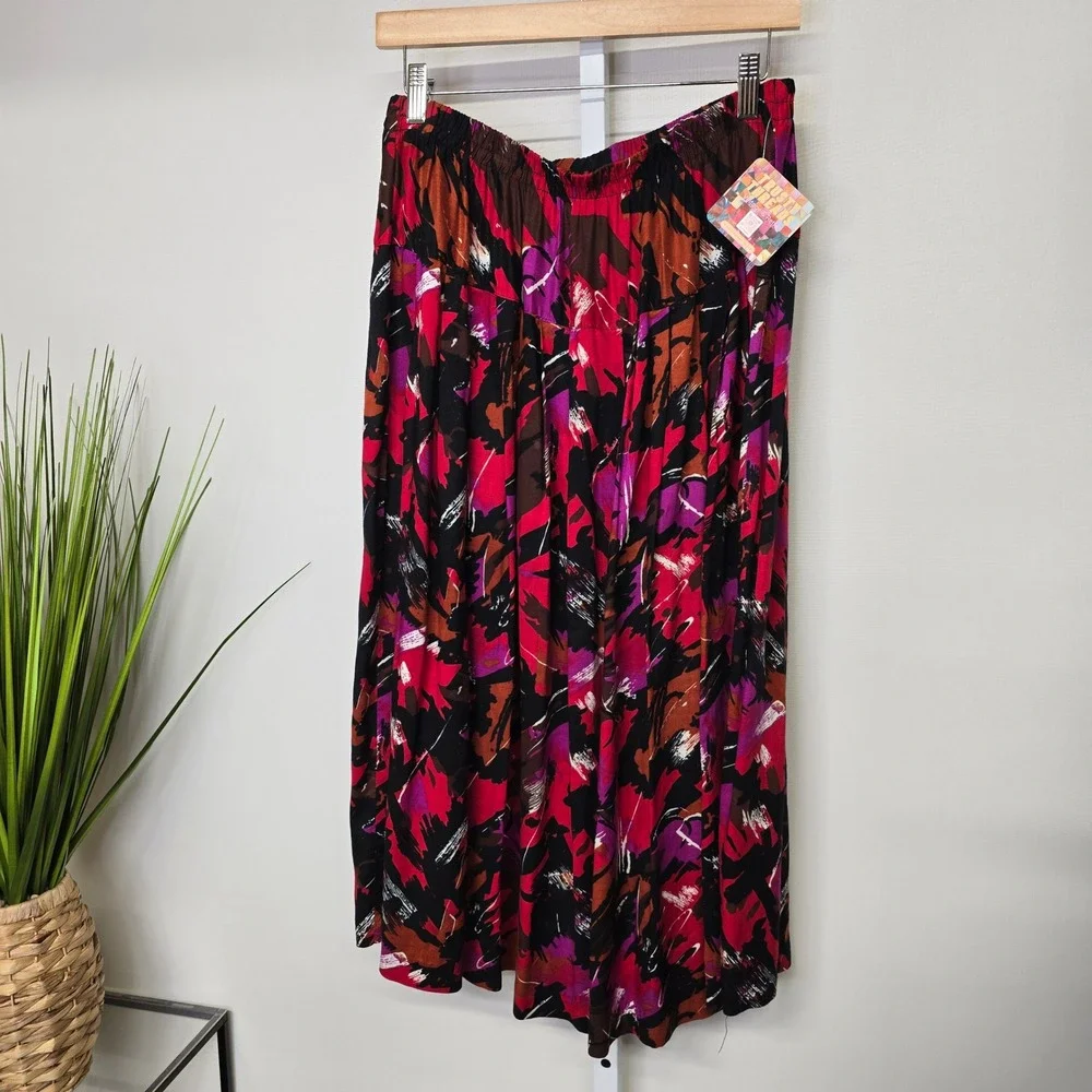 That's‎ These Pink Purple Abstract Print Midi Skirt Elastic Waist Rayon Size 32